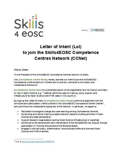 Letter of Intent Skills4EOSC Competence Centres Network